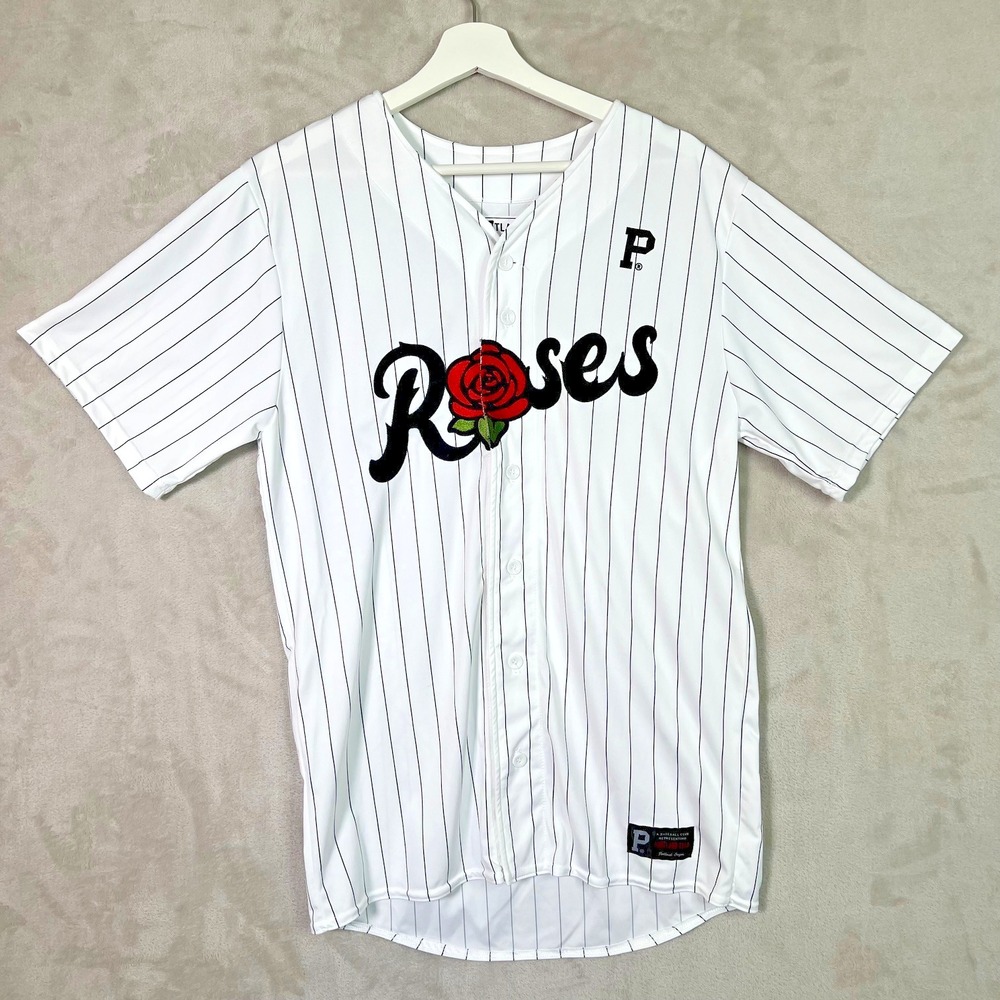 Portland Gear Roses Applique Baseball Jersey Medium Pinstripe Concept Team Shirt